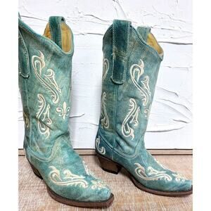 Corral Womens Size 6.5 M Turquoise & White Leather Western Coastal Cowgirl Boots